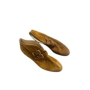 Ferragamo Womens Tan Double Buckle Suede Ankle Boots Size 6B